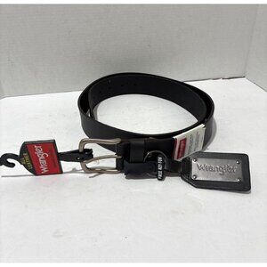 New Wrangler Men's Genuine Black Leather Casual Belt free key fob metal buckle s